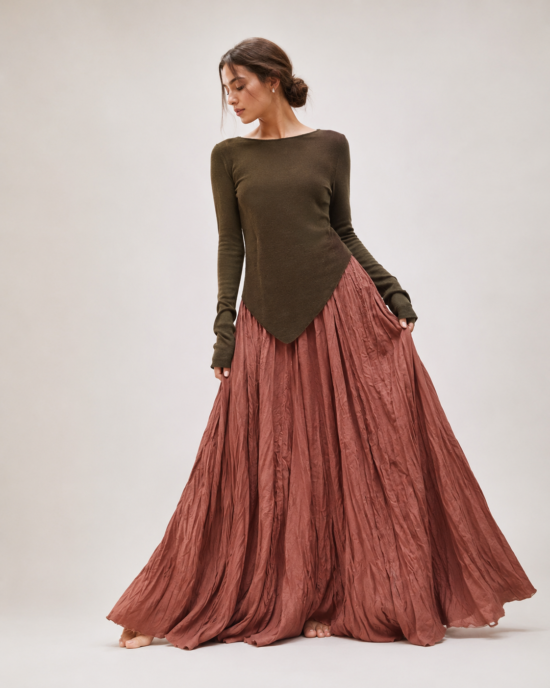 Mori Textured Cotton-Linen A-Line Maxi Skirt
