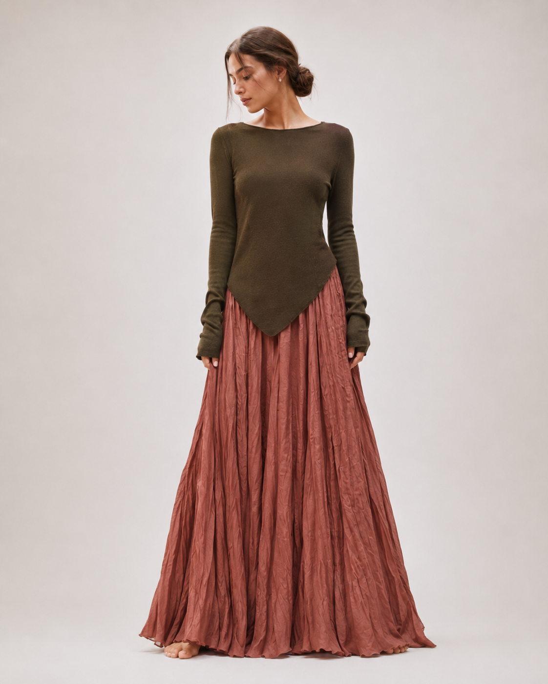 Mori Textured Cotton-Linen A-Line Maxi Skirt