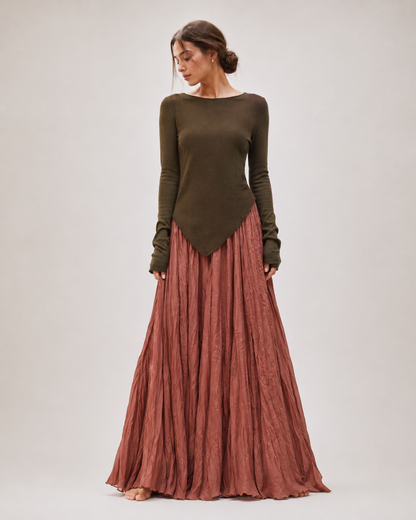 Mori Textured Cotton-Linen A-Line Maxi Skirt