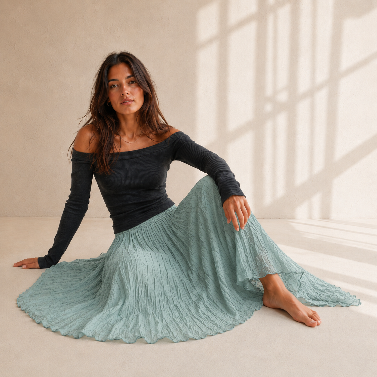 Mori Textured Cotton-Linen A-Line Maxi Skirt