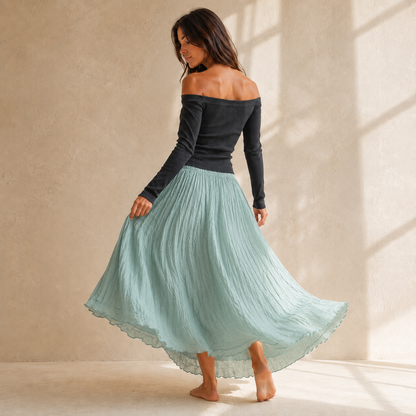 Mori Textured Cotton-Linen A-Line Maxi Skirt