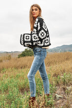 Load image into Gallery viewer, Two-Tone Floral Square Crochet Open Knit Cardigan
