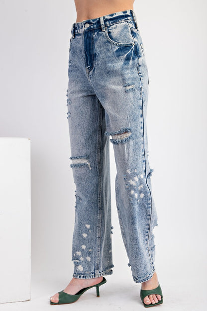 High waisted distressed washed denim