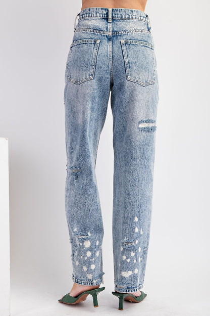 High waisted distressed washed denim