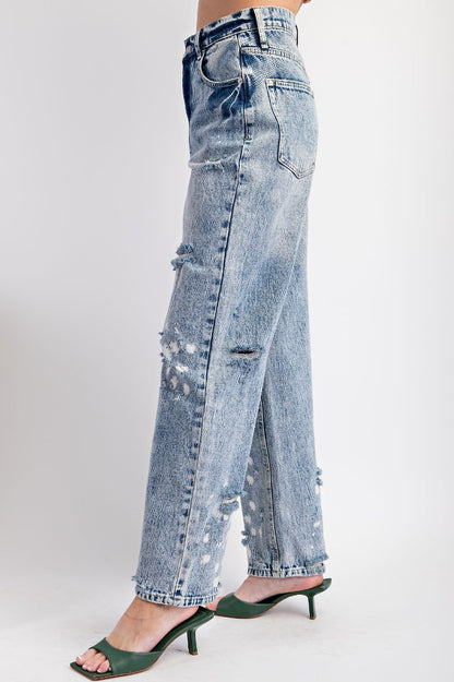 High waisted distressed washed denim