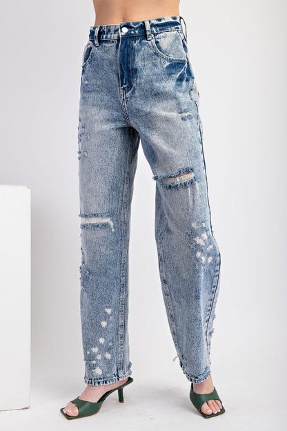 High waisted distressed washed denim