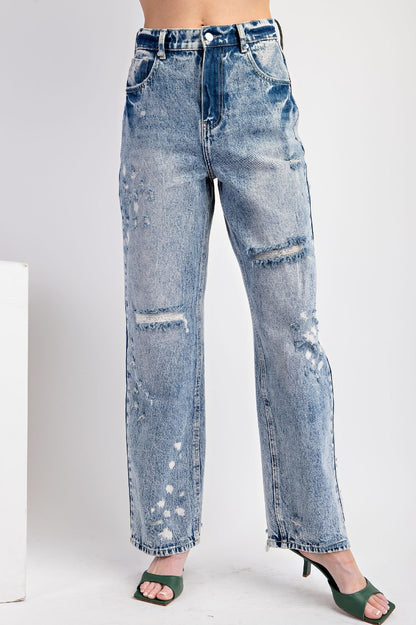 High waisted distressed washed denim