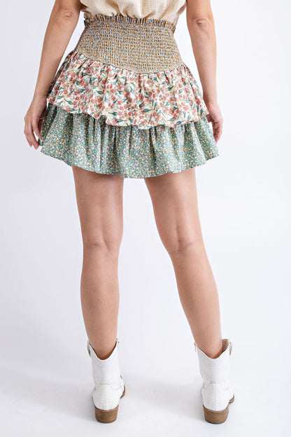 Lilac floral printed viole mini skirt