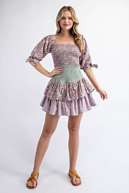 Garden  floral printed viole mini skirt