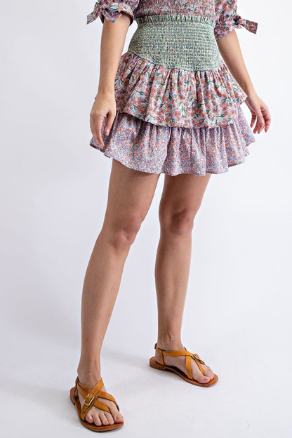 Garden  floral printed viole mini skirt
