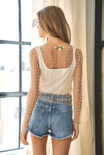 Load image into Gallery viewer, Bead and Pearl Embellished Long Sleeves Mesh Top
