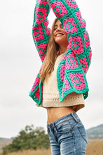 Load image into Gallery viewer, Two-Tone Floral Square Crochet Open Knit Cardigan
