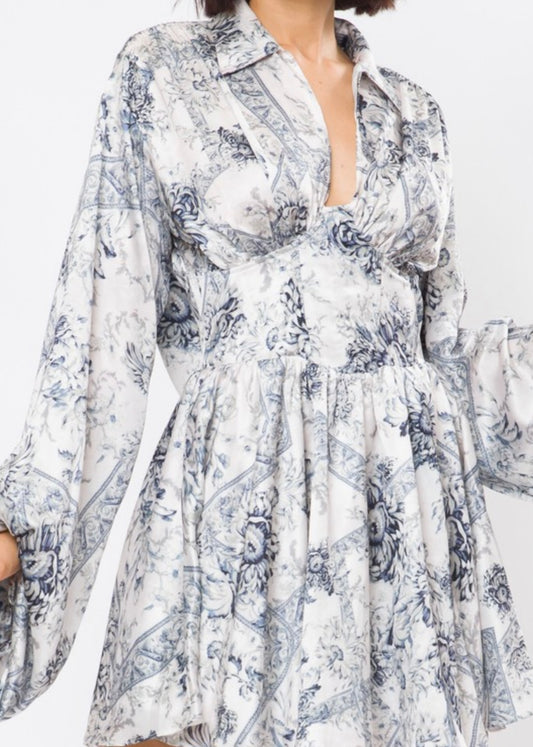 Bloom satin corset draped back dress