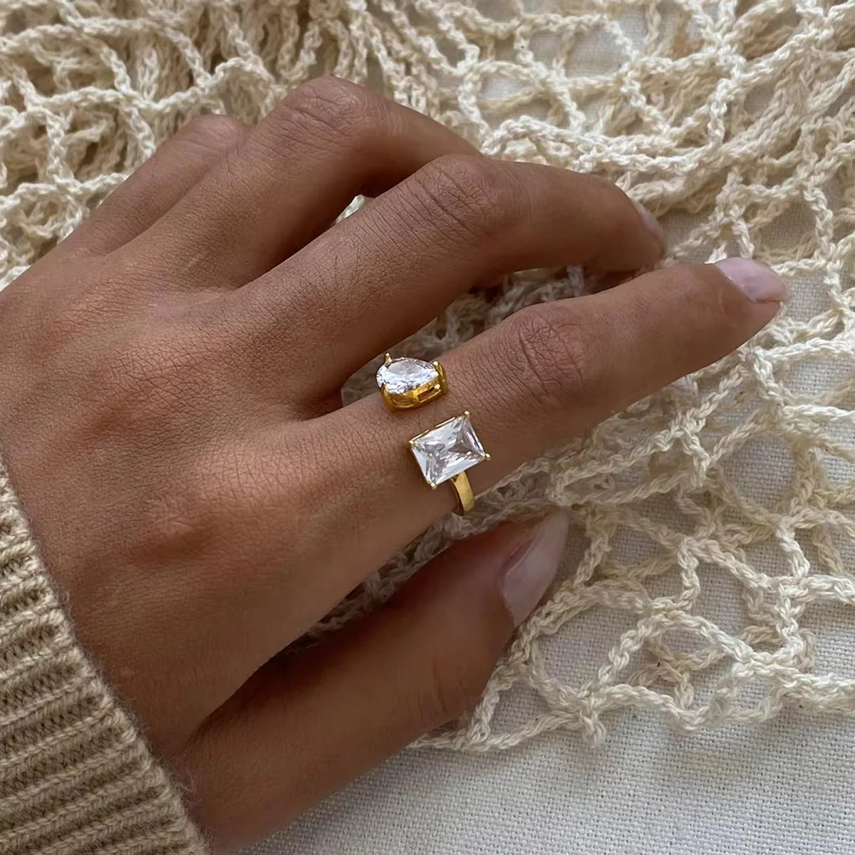 Crystal Duo Adjustable Ring – Waterproof, Tarnish-Resistant, Hypoallergenic, Everyday Wear