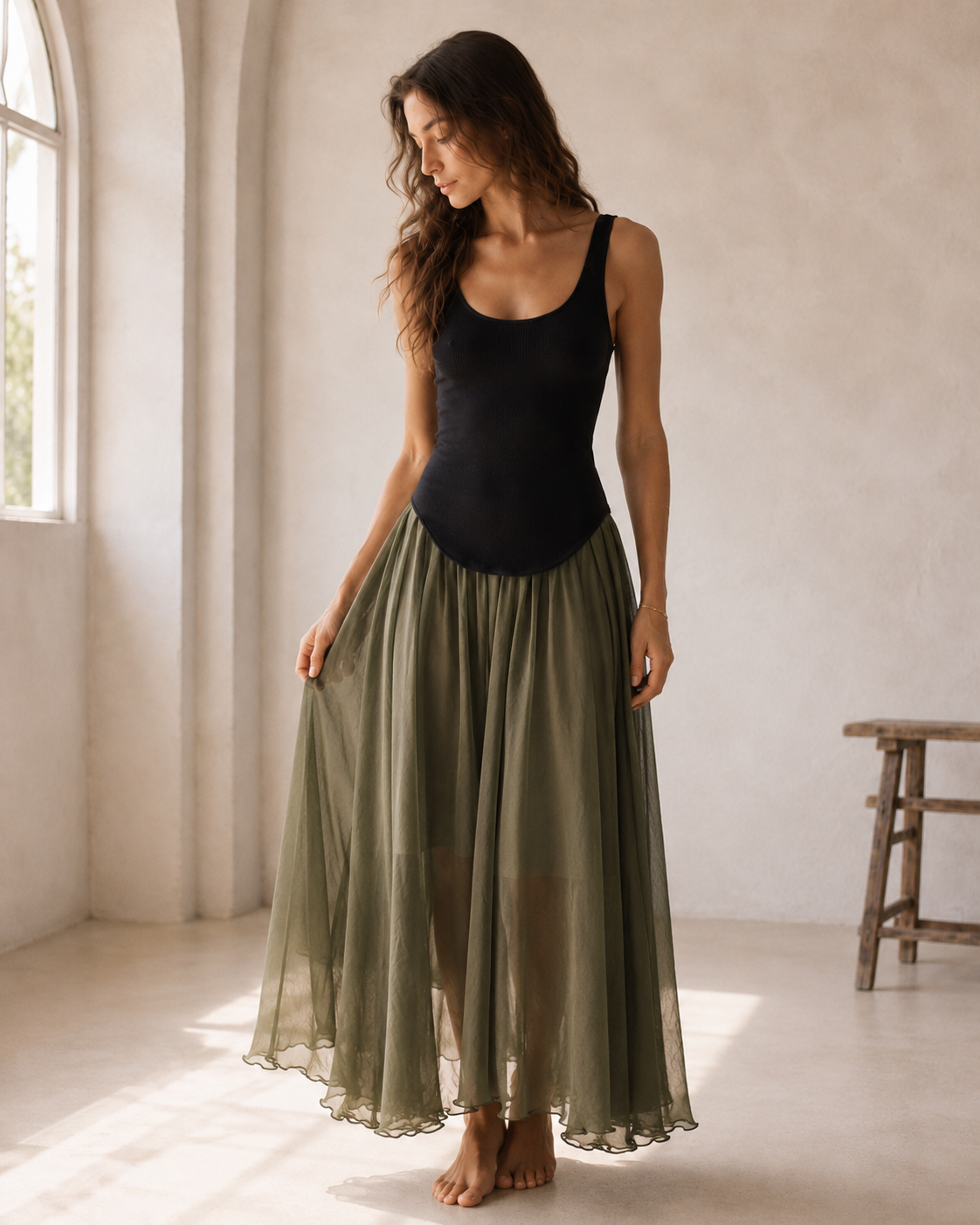 Mori Cotton-A-Line Maxi Skirt